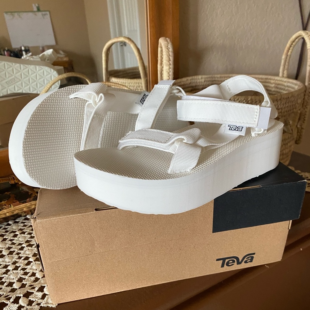 White Flatform Platform Teva Sandals